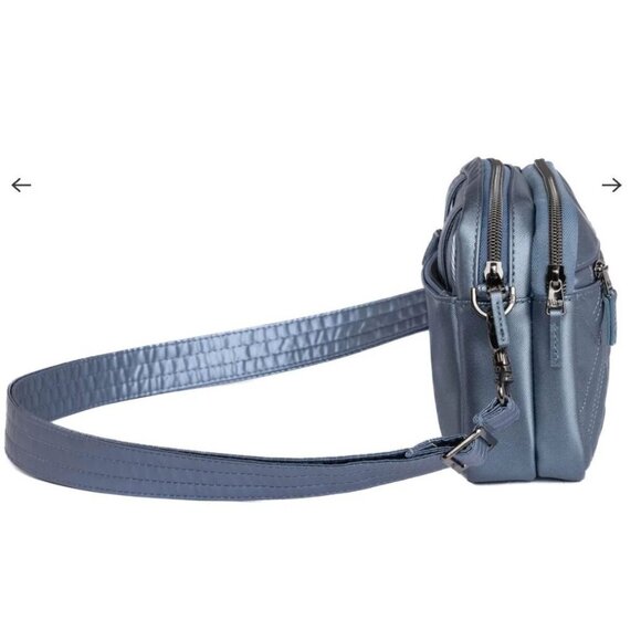 LUG Super Coupe 2 Satin Luxe Convertible Crossbody Bag NWT Metallic Blue Moon - Picture 9 of 9